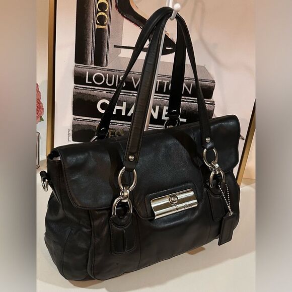 Coach Black Leather Satchel Pebbled Leather Shoulder Bag with Silver Hardware - Picture 4 of 15